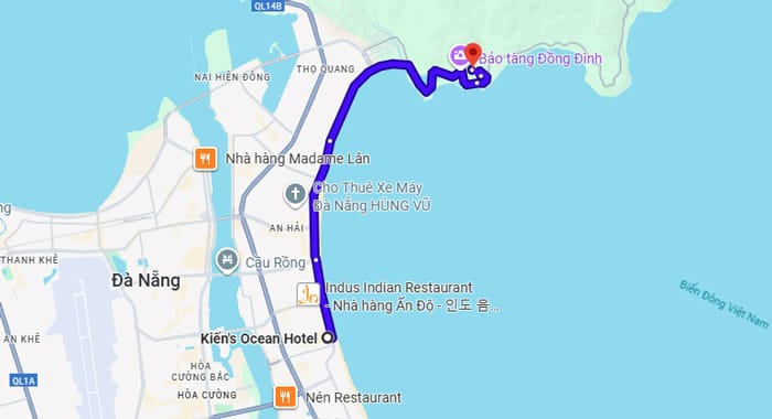 Từ Kiến's Ocean Hotel đến chùa Linh Ứng Bãi Bụt khoảng 20 phút